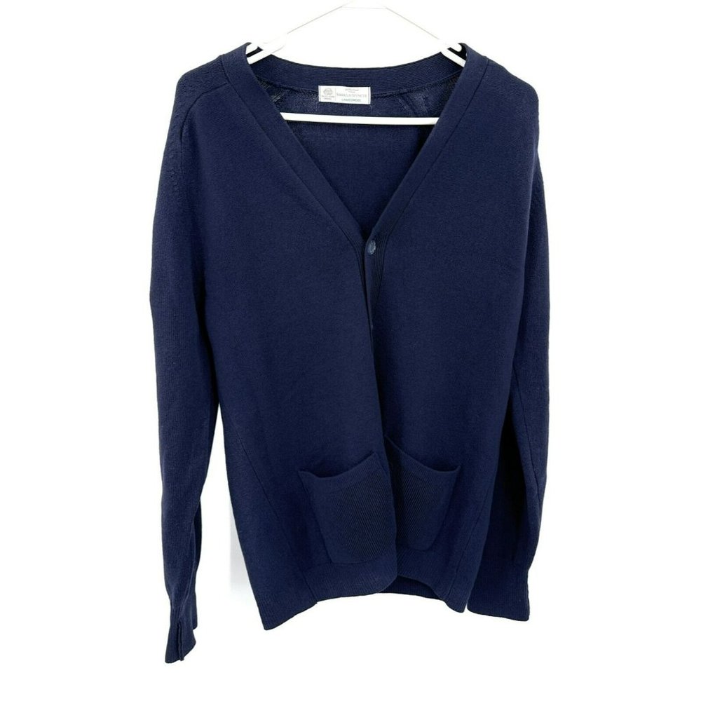 Marks‎ & Spencer Blue Cardigan Sweater Lambswool Mens S Flower Buttons